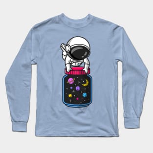 Cute Astronaut with Jar of Galaxy Space Cartoon Long Sleeve T-Shirt